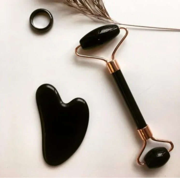 Crystal Facial Roller & Gua Sha Set (Black Obsidian)