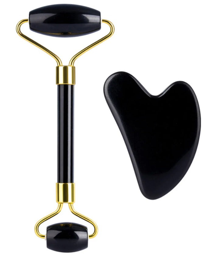 Crystal Facial Roller & Gua Sha Set (Black Obsidian)