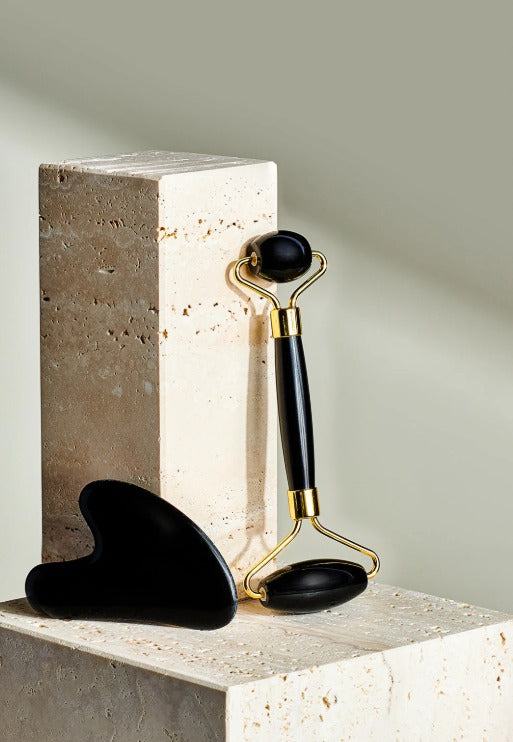 Crystal Facial Roller & Gua Sha Set (Black Obsidian)
