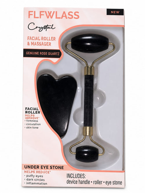 Crystal Facial Roller & Gua Sha Set (Black Obsidian)